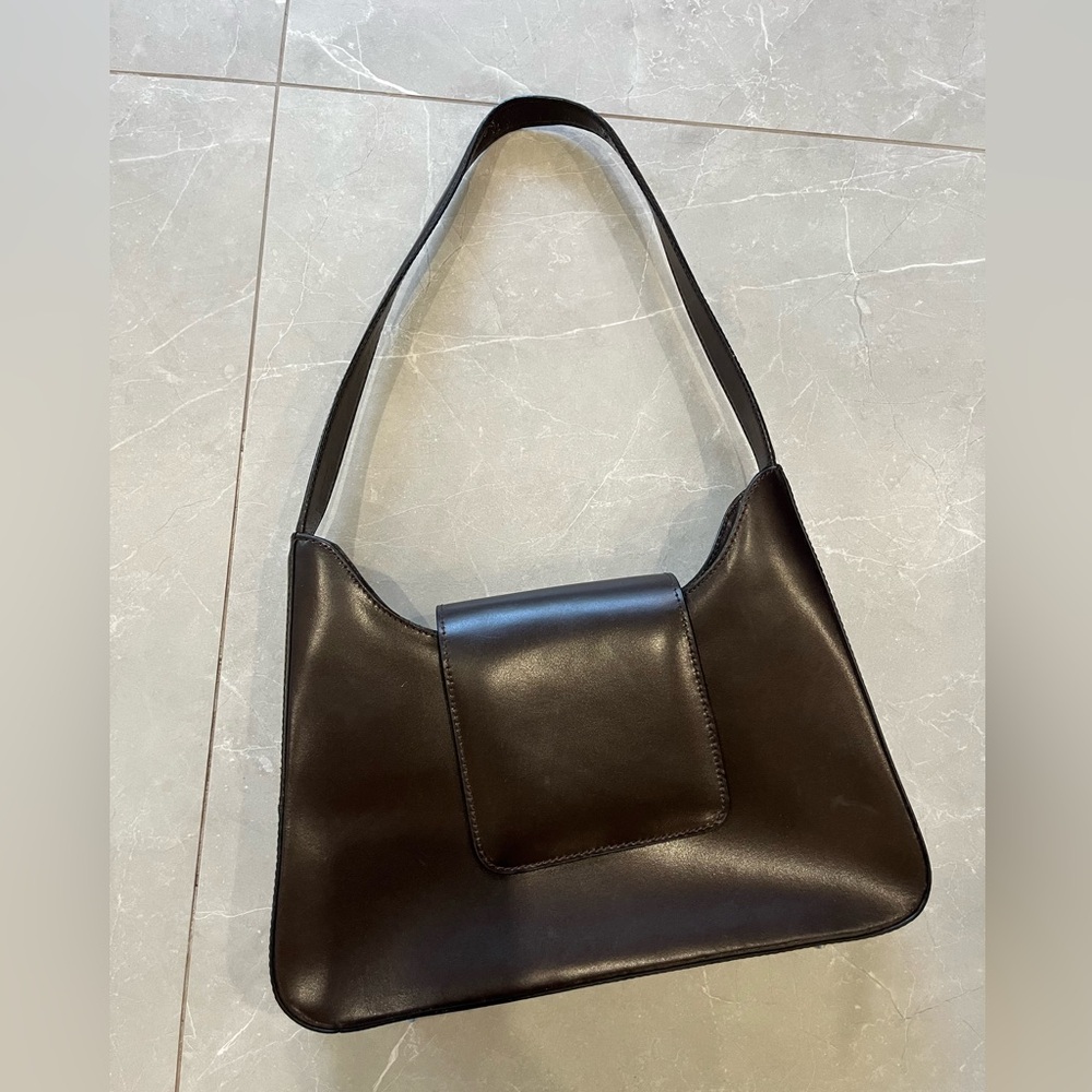 Genuine leather espresso brown shoulder bag